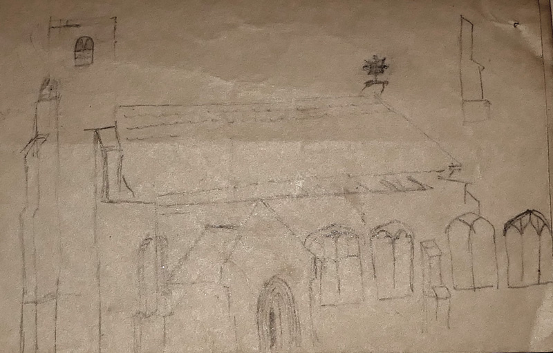 Sketch of St Marys Long Stratton by G A Hooke