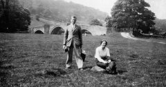 June 1933: En route to the Lakes - Cyril & Mildred at Bandon Bridge, near Bolton Abbey.